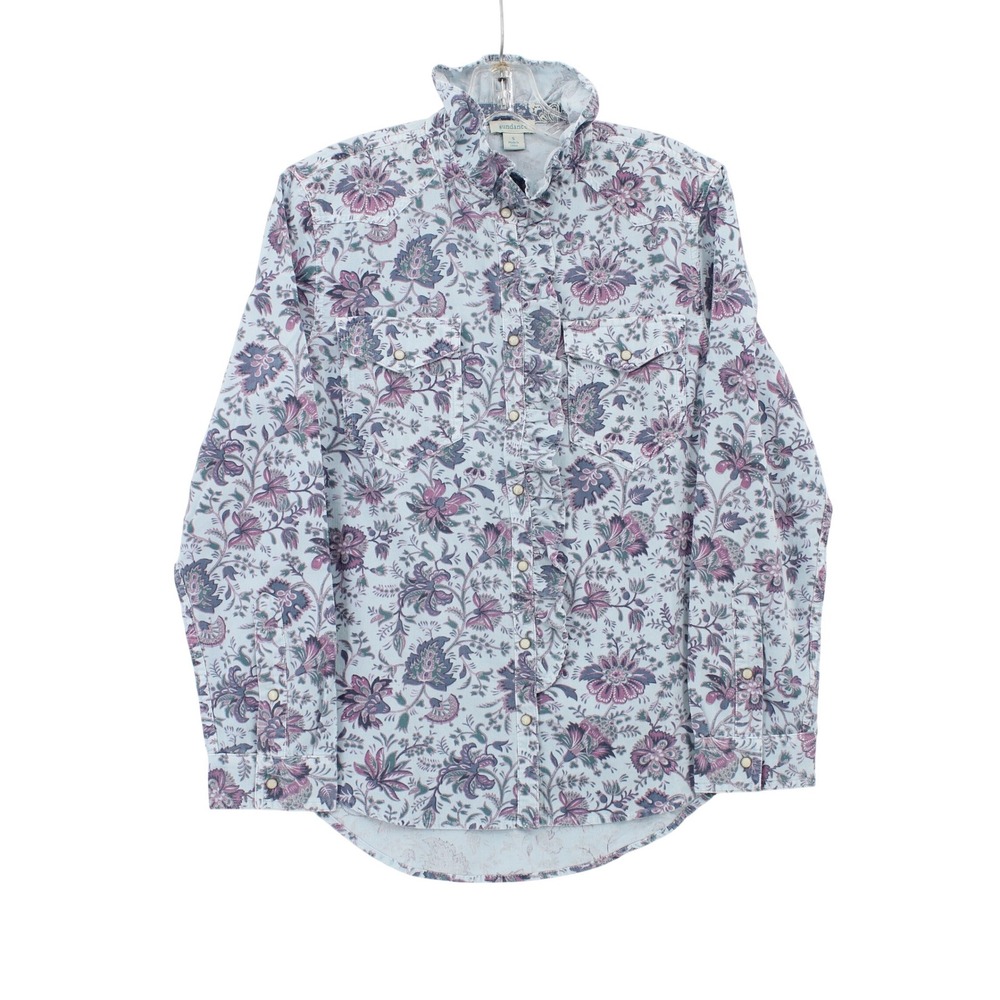 Sundance Ombeline Corduroy Shirt Small Paisley Blue Western Ruffle Snap Front